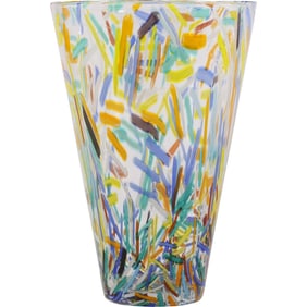 Tall Rio Multicolor Confetti Art Glass Vase 11.5 inches height