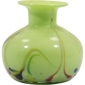 Dalian Glass Style Green Art Glass Bud Vase 5 in. height x 4.5 in. wide