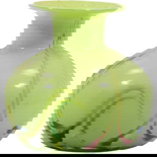 Dalian Glass Style Green Art Glass Bud Vase 5 in. height x 4.5 in. wide: Dalian Glass Style Green Art Glass Bud Vase size: 5h 4.5w S:C