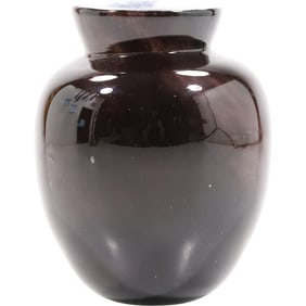 Signed KARL CARTER Black Studio Art Glass Vase 5.5 in. height x 4.5 in. wide