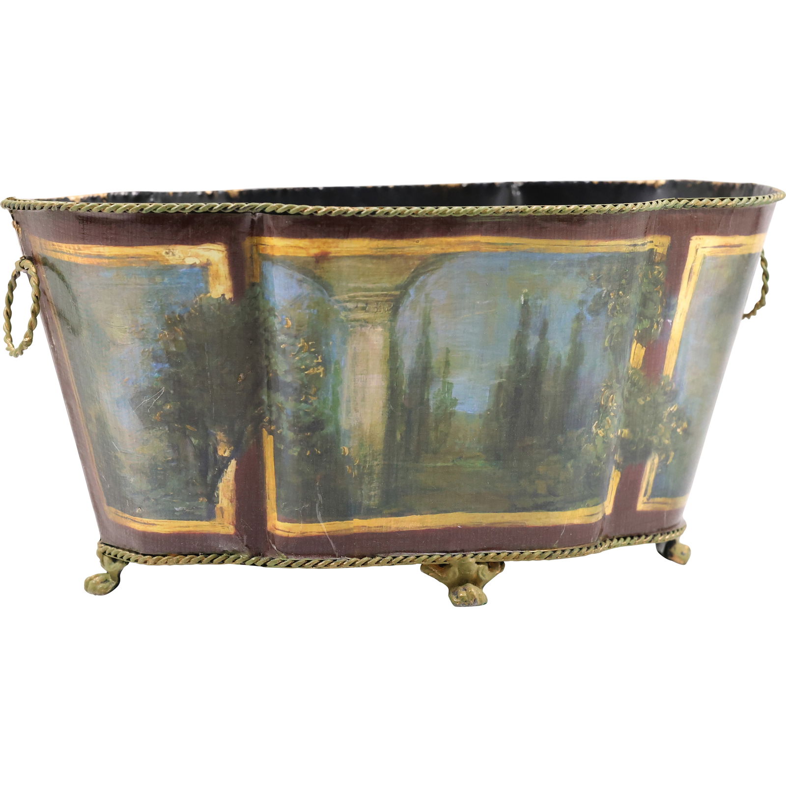 French Tole oval cachepot or jardiniere, decorative container designed to hold potted plants (1 of 12)