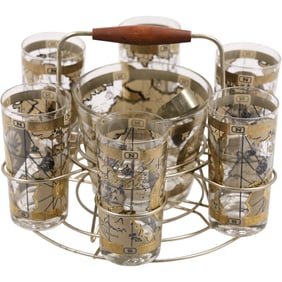 Vintage CERA GLASS, 22-Karat Gold Ice Bucket, Glasses and Caddy