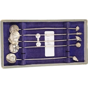 5 Long Stem Stirrers with Asian Design STERLING SILVER 1.1 troy oz., 7.5 in. length