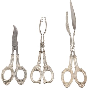 3 Assorted Sterling Silver Handled Fancy Serving Tongs and Snippers SEE PICTURES