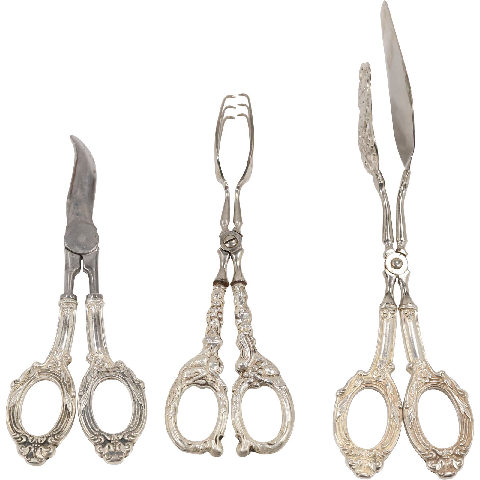 3 Assorted Sterling Silver Handled Fancy Serving Tongs and Snippers SEE PICTURES (1 of 13)