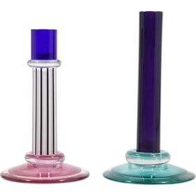 2  CHATHAM GLASS CO. Multicolor Art Glass Candlesticks, 7.25 in. height