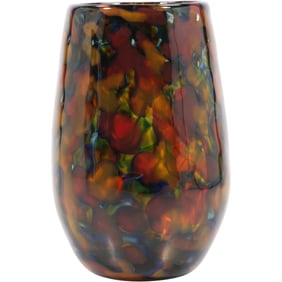 Artist Signed Studio Art Glass Vase Amber with Multi Colors 6 in. height x 3 in. wide