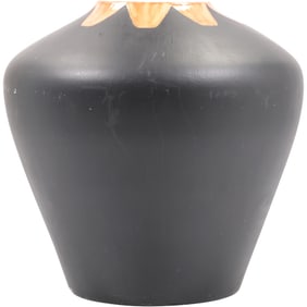 Black Matte Finish Pottery Vase with Orange Glazed Top Rim