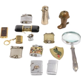 Estate Grouping of 10 Vintage Lighters, Magnify Glass - Variety - SEE PICTURES