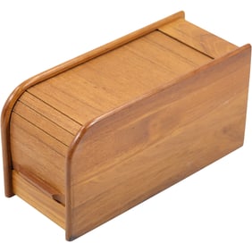 Vintage Teak Tech Wood Tambour Roll Top Storage Organizer