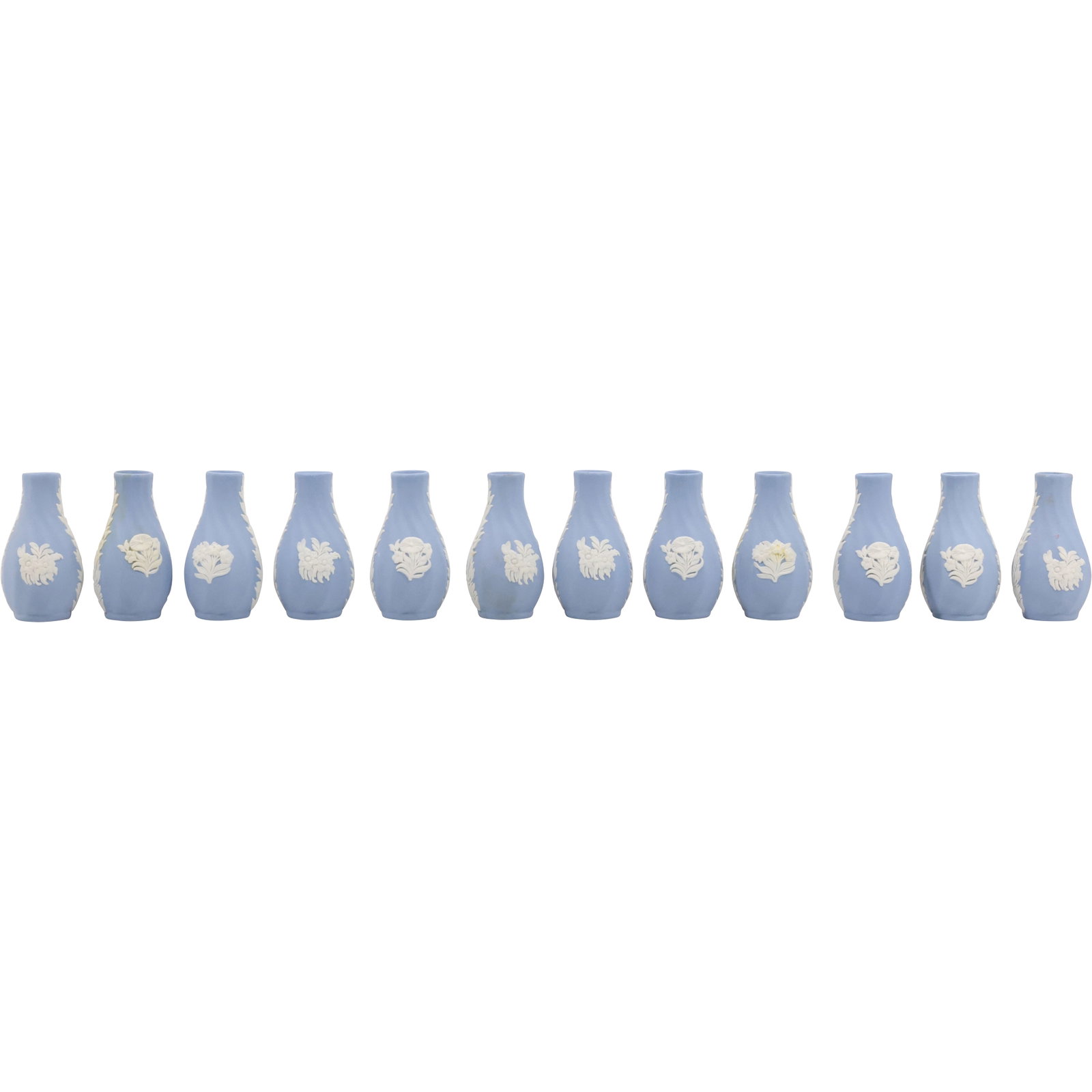 Set 12 Miniature Wedgwood Table Top Bud Vases 2.25 in. height - All Matching: Set 12 Miniature Wedgwood Table Top Bud Vases 2.25 in. height - All Matching. size: 2.25h 1.5w S:C