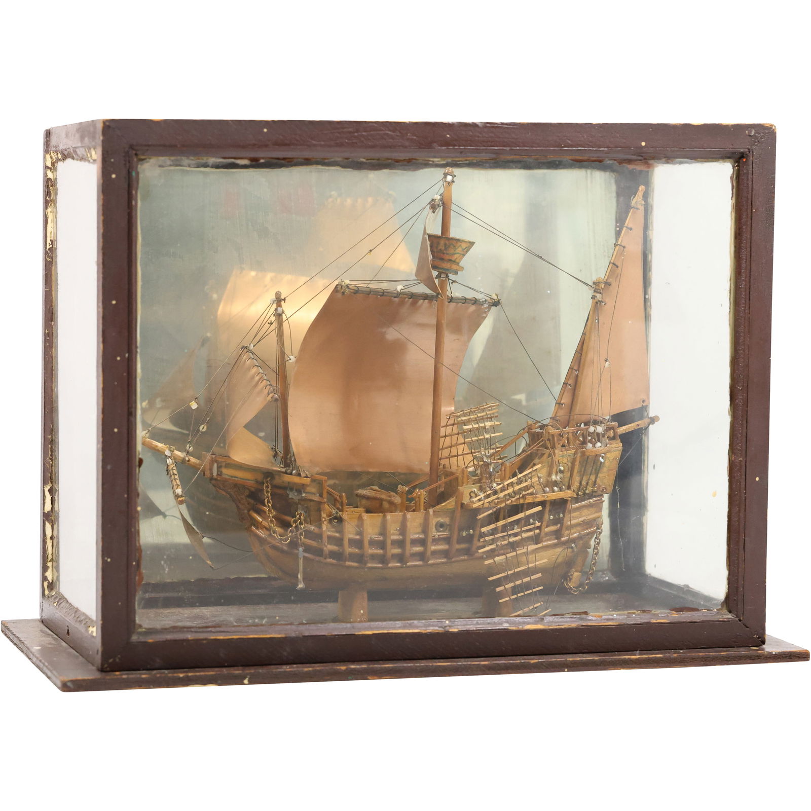 Vintage Wooden Galleon Ship Model with Copper Sails in a Box Showase 10.5 in. x 14.5 in.: Vintage Wooden Galleon Ship Model with Copper Sails in a Box Showase 10.5 in. x 14.5 in. size: 10.5h 14.5w s:b