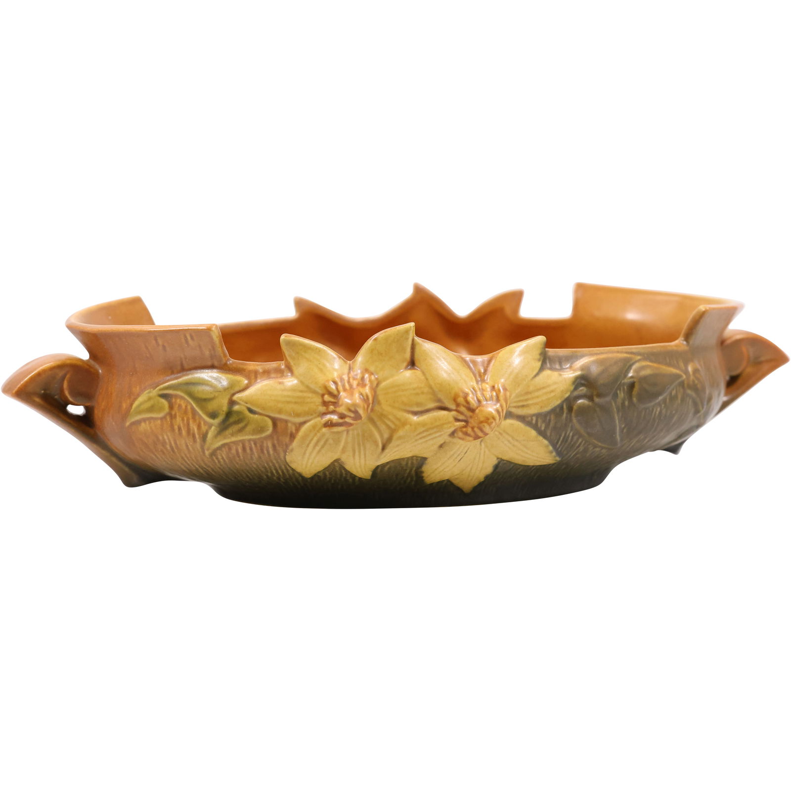 ROSEVILLE Art Pottery Autumn Brown CLEMATIS Double Handle Console Bowl 1160-12 (1 of 13)