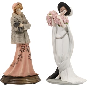 2 Porcelain Fashion Women Statues, Louis Icart and Pucci, 10.5 inches height
