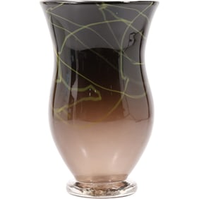 Dark Amethyst Art Glass Footed Vase 9 inches height x 5.5 inches wide