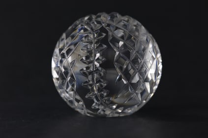 Signed WATERFORD Cut Crystal Glass "Baseball" Paperweight 2.5 inch diameter