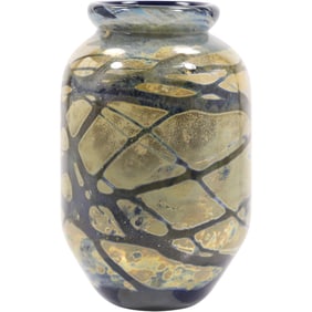 Signed KARL CARTER Studio Art Glass Vase with Veins Pattern 6 inches height