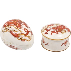 [2] Crown Staffordshire Fine Porcelain Rangoon Egg Box & Scarlett Dragon Trinket Box