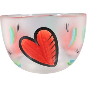 Kosta Boda Ulrica Vallien Art Glass Bowl with Hearts Signed 8.5 inches diameter x 5.75 in. height