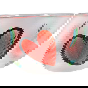 Kosta Boda Ulrica Vallien Art Glass Bowl with Hearts Signed 8.5 inches diameter x 5.75 in. height: Kosta Boda Ulrica Vallien Art Glass Bowl with Hearts Signed size: 5.75h 8.5w s:b
