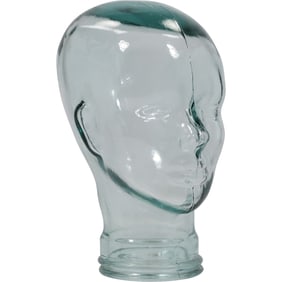 Vintage Glass Mannequin Display Head Tinted Green Color Glass 11 in. height x 6.5 in. wide