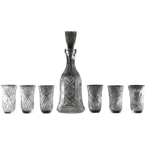 Crystal Cut Glass Liquor Decanter with 6 Crystal Cut Glass Drinking Glasses