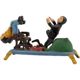 Novelty Cast Iron Dentist Pulling Tooth Mechanical Coin Bank in Original Paint Finish