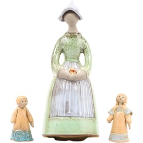 Vintage Ceramic Lady Fgurine by Elsi Bourelius for Jie Gantofta Sweden & 2 Children