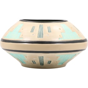 Navajo etched pottery, likely a vase or pot 7 in. height x 13.5 inches wide