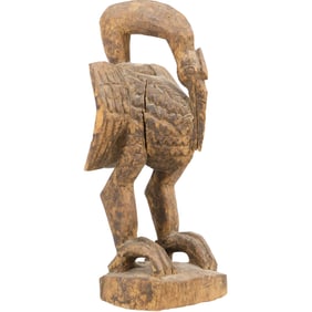Wooden Senufo Hornbill Carving African Bird Statue; Bird Sculpture 9.5 inches height