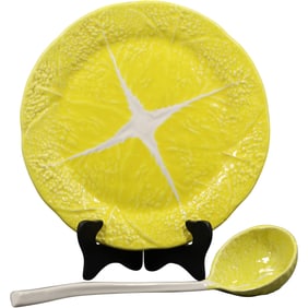 Portugal Yellow Glazed Ceramic Lemon Plate 10.5 in.  and Yellow Glazed Ceramic Ladel