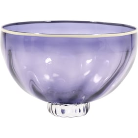 Vintage Brand and Greenberg Art Glass Bowl Amethyst with White Rim, Signed and Dated 1988
