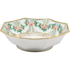 Handpainted Nippon Porcelain Pink Floral  Candy Dish Bowl 9.75 in. diameter
