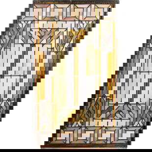 Arts and Crafts Style Stain Glass Leaded Window Signed Quoizel, Geometric Pattern 23.35 in. x 13.25: Arts and Crafts Style Stain Glass Leaded Window Signed Quoizel, Geometric Pattern 23.35 in. x 13.25 size: 23.25h 13.25w S:C