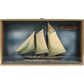 English Diorama of a Sailing Sloop Ship in  Shadow Box Frame 9,75 in. x 17.75 in.