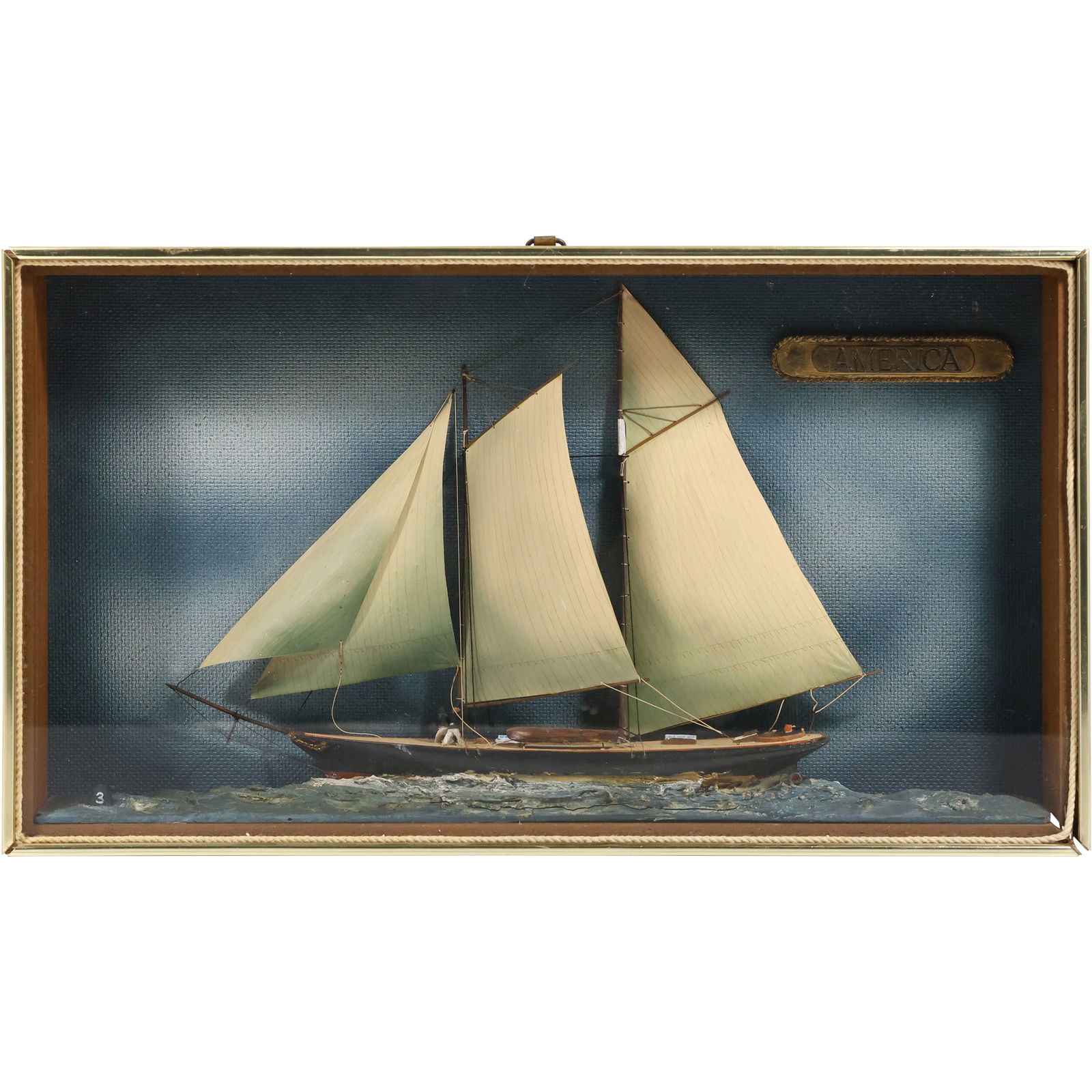 English Diorama of a Sailing Sloop Ship in  Shadow Box Frame 9,75 in. x 17.75 in. (1 of 13)