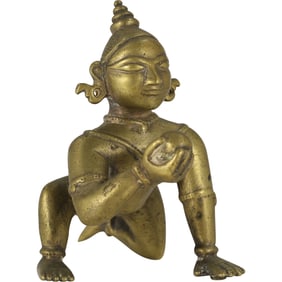 Antique Bronze statue of Laddu Gopal, also known as Baby Krishna or Bala Gopala. 4.5 in. x 3.75 in.