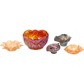 5 Assorted Carnival Glass Bowls, Fenton, Northwood, Various Colors and Sizes SEE PICTURES