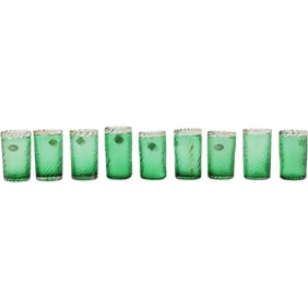 9 BALBOA Italian Art Glass Green Tumbler Glasses with Venetian Glass Rims