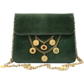 Judith Leiber Green Snakeskin Charm Purse 6.5 in. x 8 in.