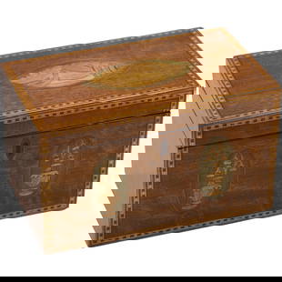 Antique Continental Mahogany Inlaid Conch Shell & Urn with Flowers Letters / Recipes Box: Antique Continental Mahogany Inlaid Conch Shell & Urn with Flowers Letters / Recipes Box. size: 5h 8.5w