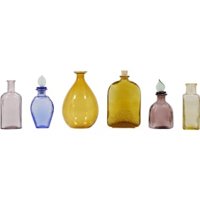 6 Assorted Various Colors Glass Perfume Bottles - Variety of Shapes - SEE PICTURES