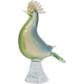 Vintage MCM Murano Art Glass Rooster Statue Sculpture Multicolor Gold Aventurine 9.5 in. height