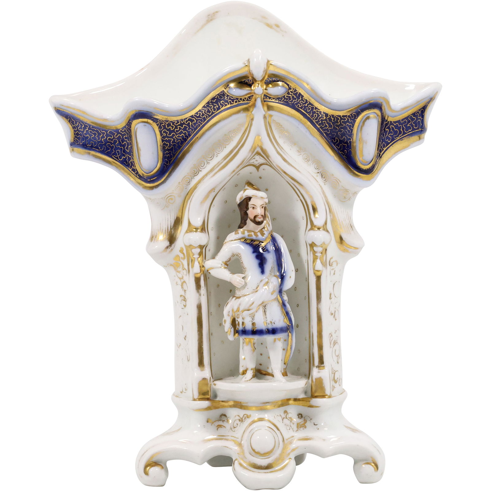 19th C. Old Paris Porcelain Vase with Nobelman Figure in Arched Shrine 11.5 in. height x 9.5 in. (1 of 14)