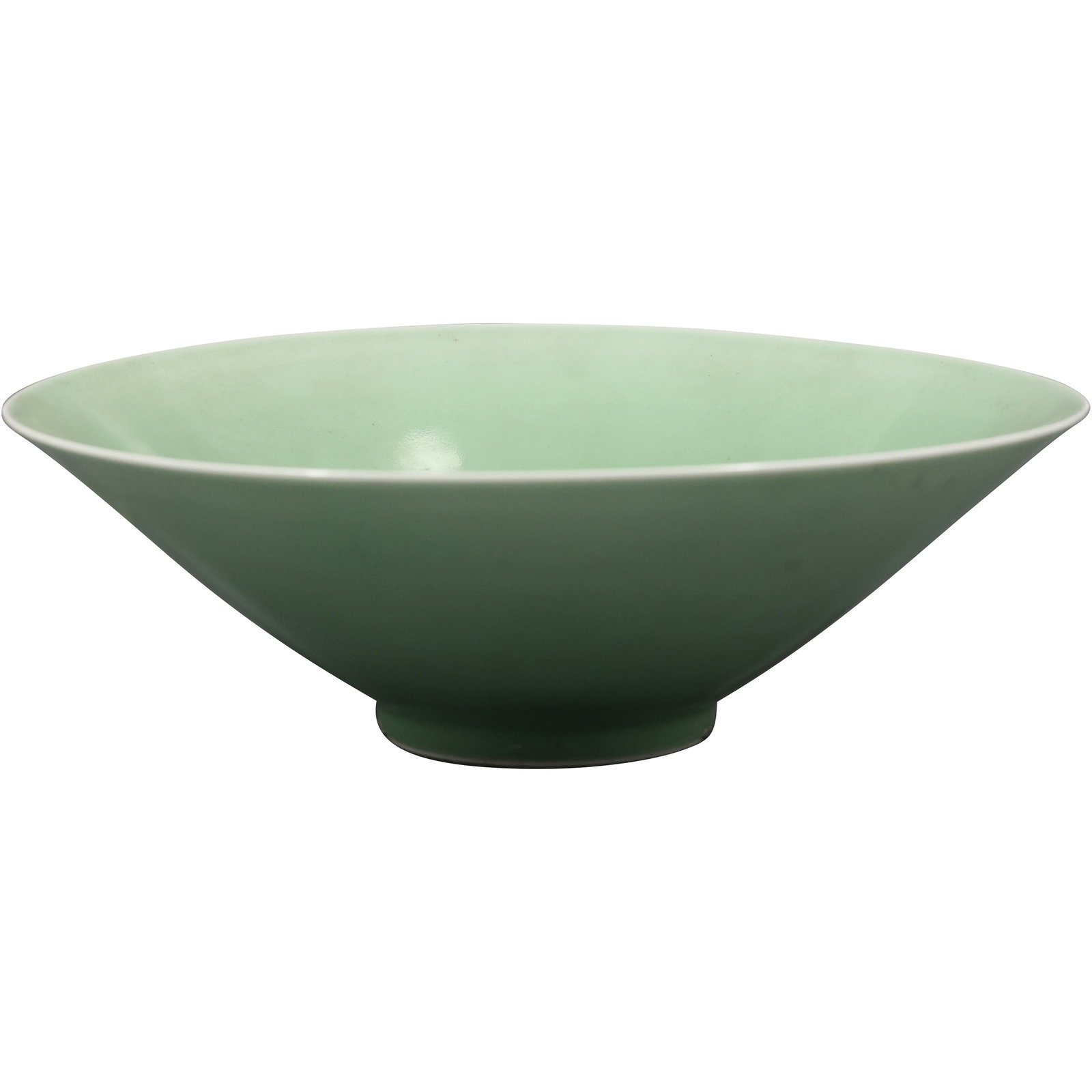 Longquan Green Celadon Conical Bowl Signed on Base, 11.5 inches diameter: Longquan Green Celadon Conical Bowl Signed on Base, 11.5 inches diameter. size: 3.5h 11.5w