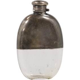 Sterling Silver and Glass Flask 5 in. height x 3.25 in. wide