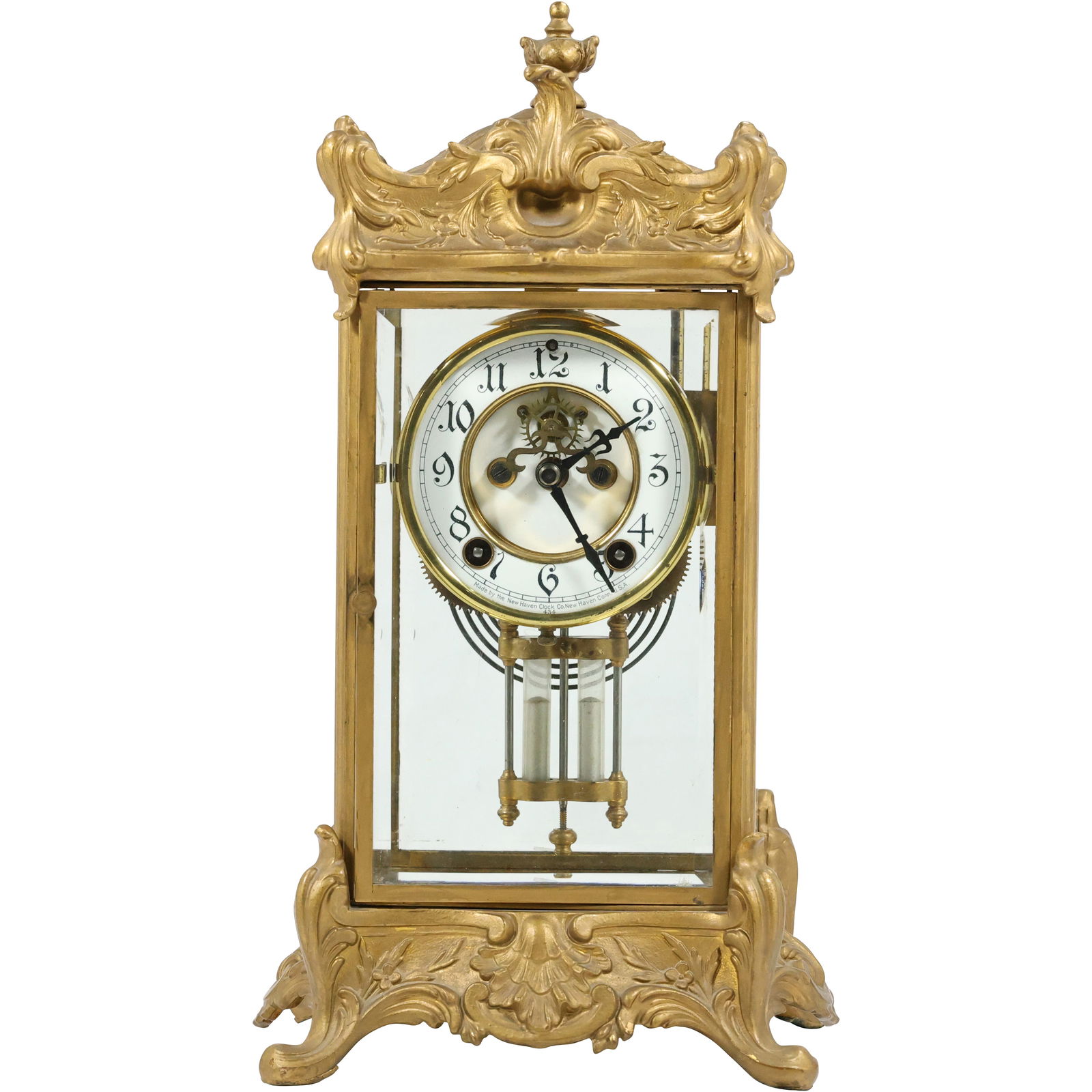 Antique New Haven Crystal Regulator Clock Open Escapement, Fancy Case 15.5 in. height (1 of 18)