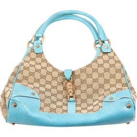 GUCCI Handbag in Blue and Tan/Brown 16.5 inches x 13 inches
