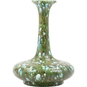 Mid-Century Speckled Pottery Vase Green and Turquoise, Genie Bottle Shape 9 in. height
