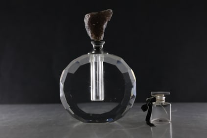 2 Crysyal Glass Perfume Bottles CRYSTAL PERFUME FACETED CLEAR ROUND BOTTLE